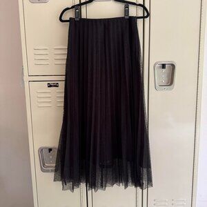 Zara Black Midi Skirt Mesh Polka Dot SZ XS